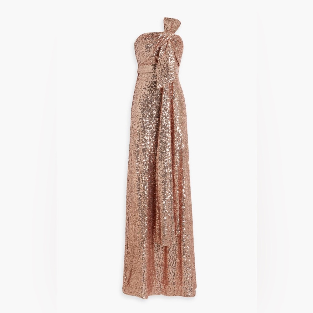 Badgley Mischka Rose Gold Sequin Embellished Gown